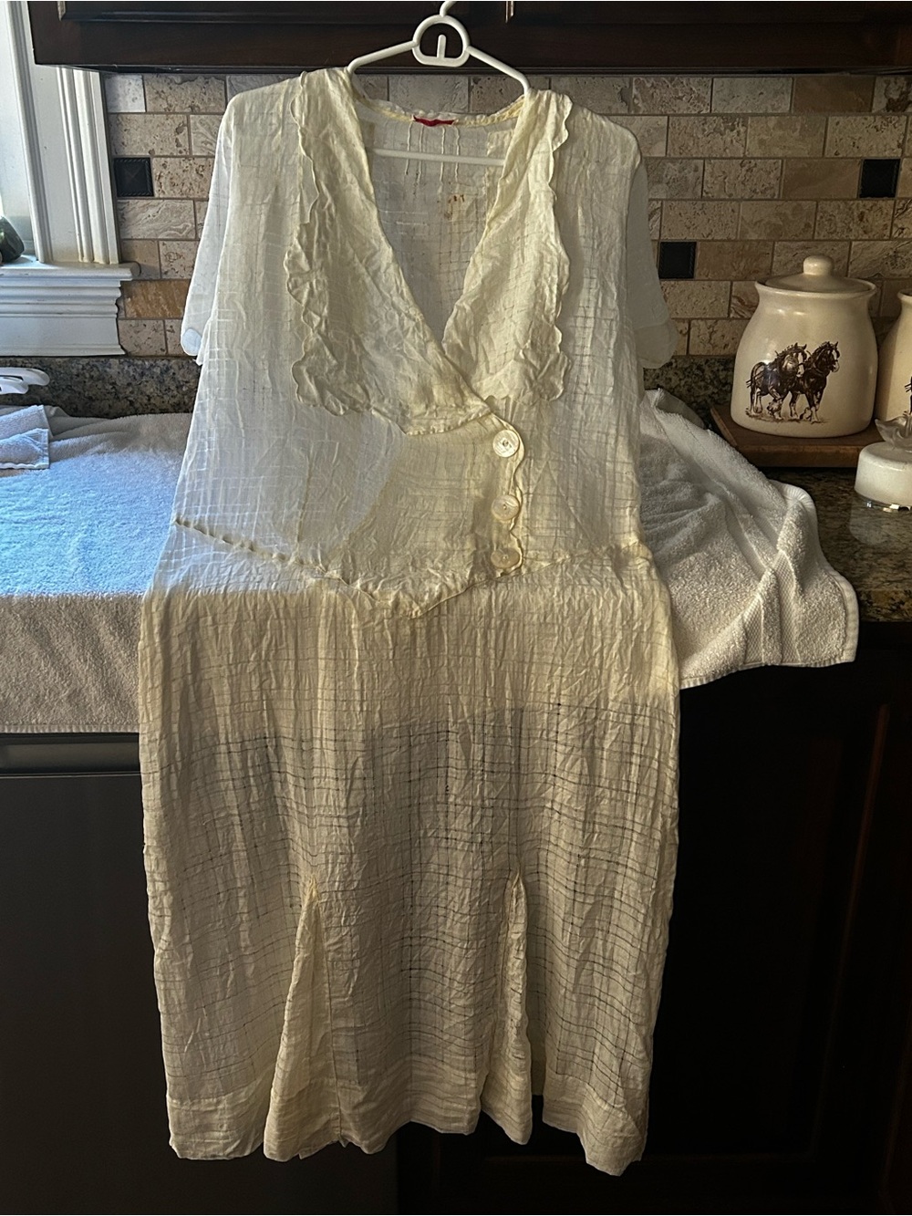1930’s 1940’s Antique Cotton Lingerie Day Dress Sz M Cream MOP Buttons - Fair - Picture 3 of 12